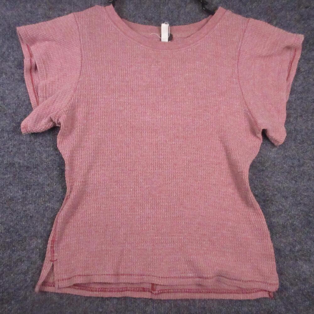 We The Free Shirt Womens Small Pink Thermal Waffle Knit Crew Neck Short Sleeve